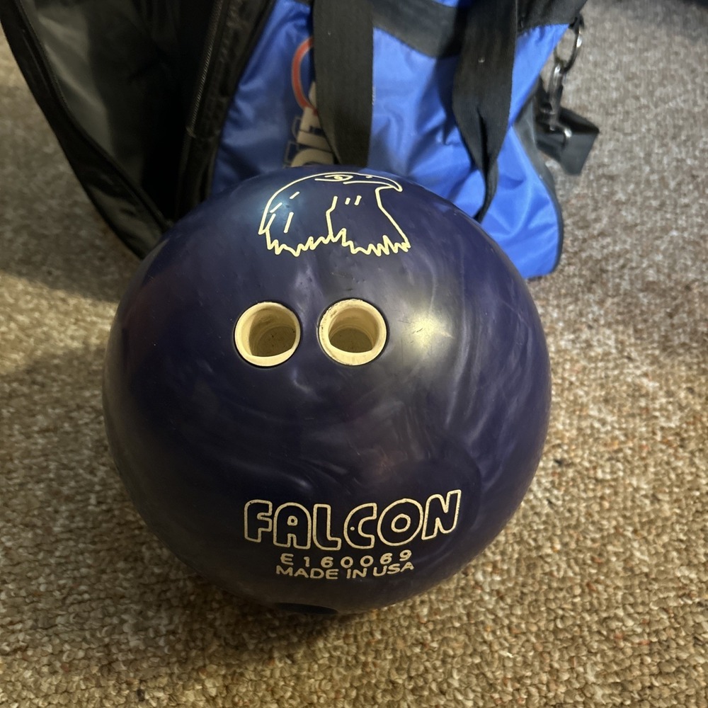 Vintage FALCON 16 Lbs Blue Pearl Bowling Ball Drilled Private Label With Bag